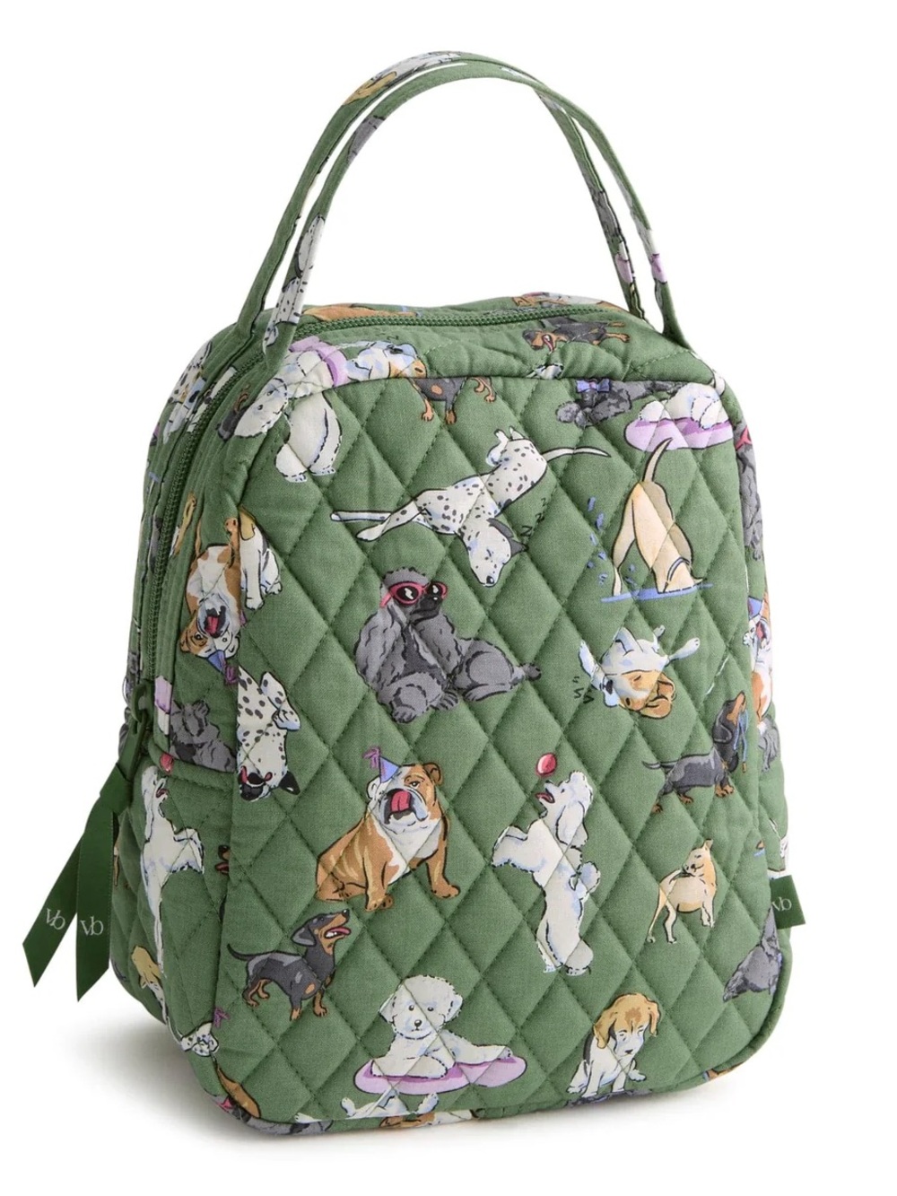 Vera Bradley Green Quilted Dog-Print Lunch Tote